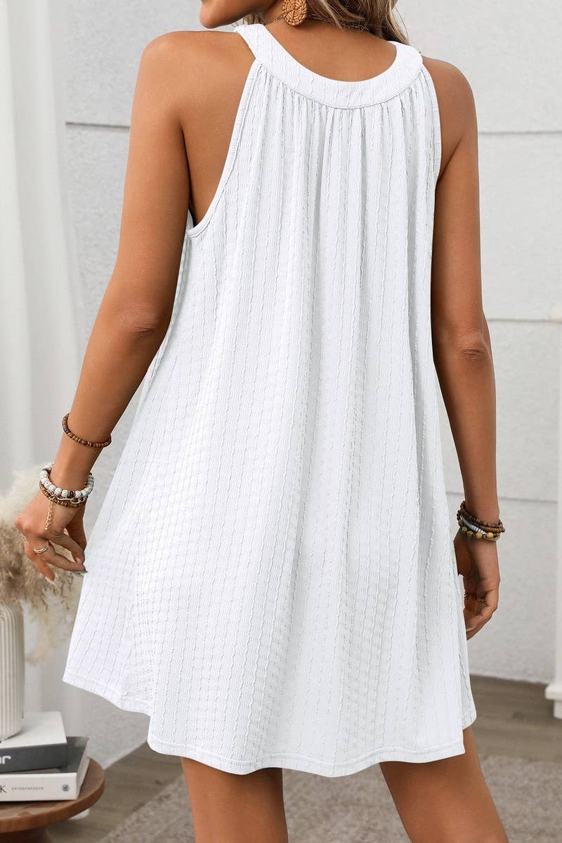 CWDHL0700_SOLID COLOR HALTERNECK SLEEVELESS DRESS