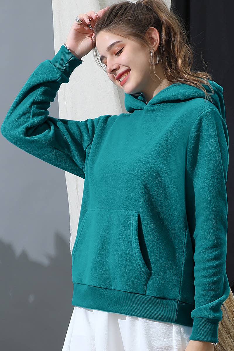 CWOHOL438_SOLID SWEATSHIRT FLEECE HOODIE WITH POCKET