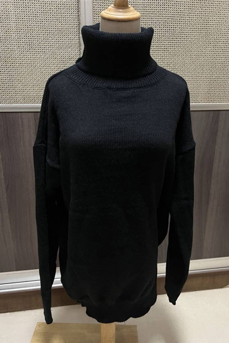 Solid-color loose high-neck knitted dress