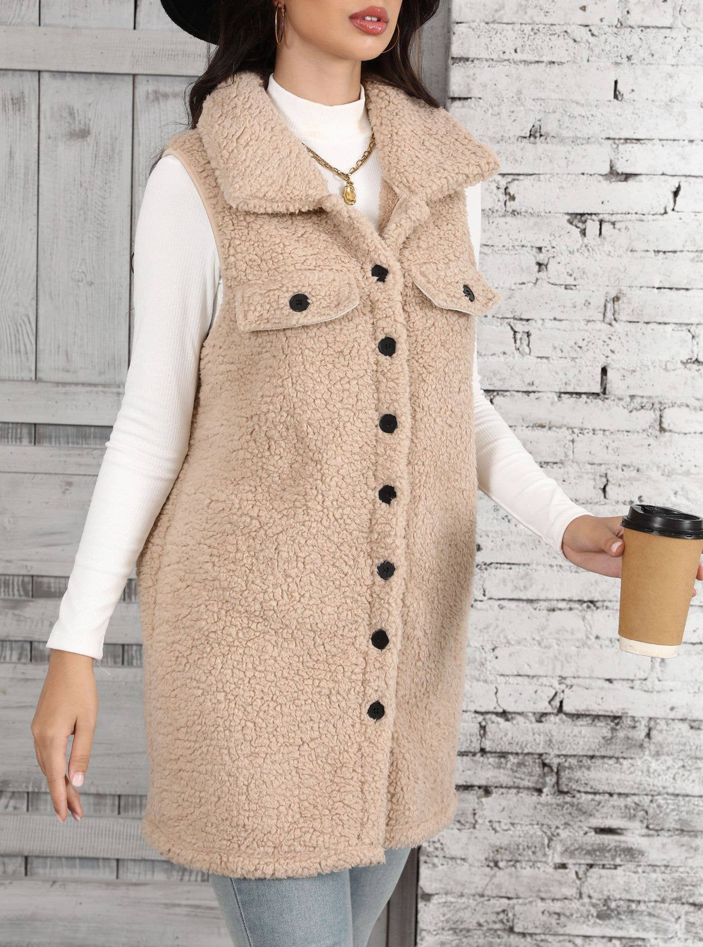 SLEEVELESS POINTY BUBBLE CARDIGAN FLEECE VEST