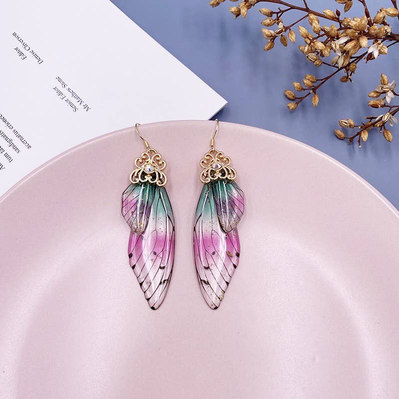 Elegant long earrings with cicada wing wings