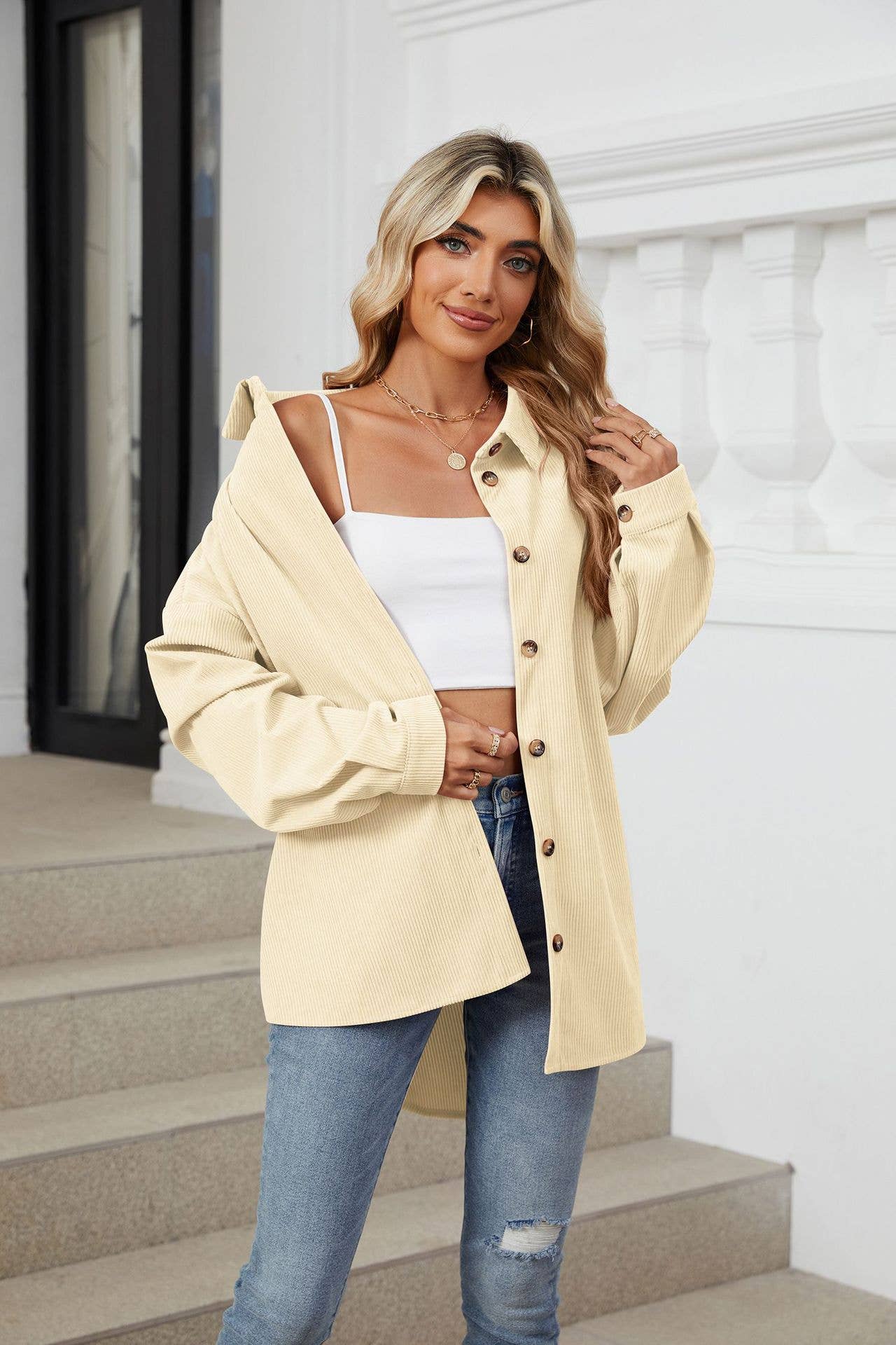 LAPEL BUTTON-DOWN LONG-SLEEVED SHIRT JACKET