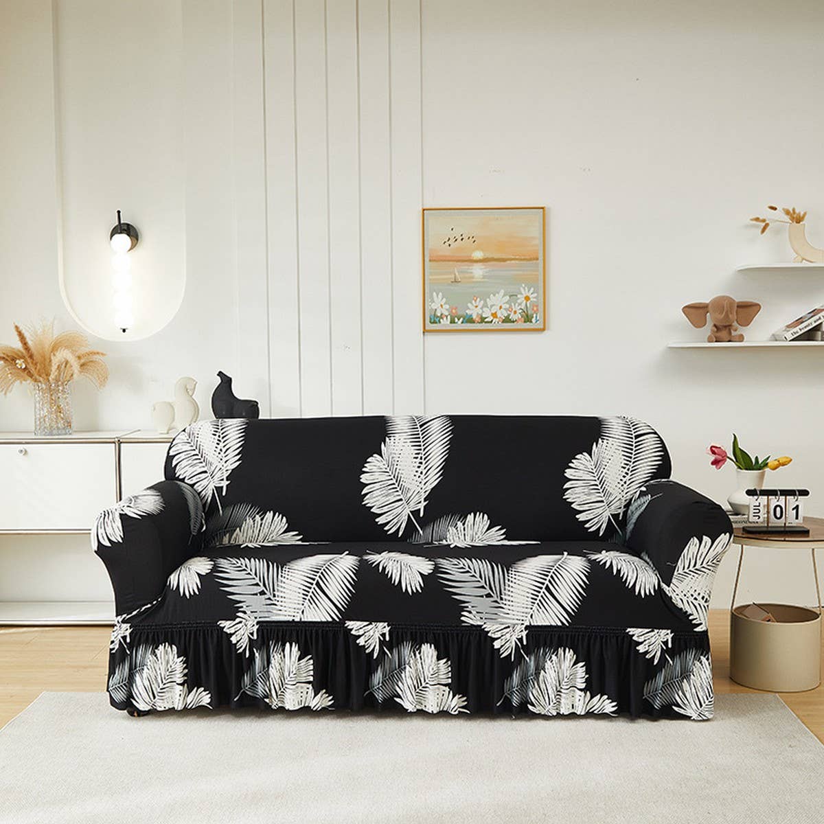 Floral Skirted Sofa Cover, Stretch & Full Fit