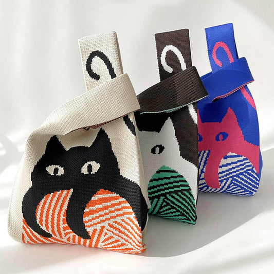 CUTE CAT KNITTED SHOULDER BAG HANDBAG_CWAB1494