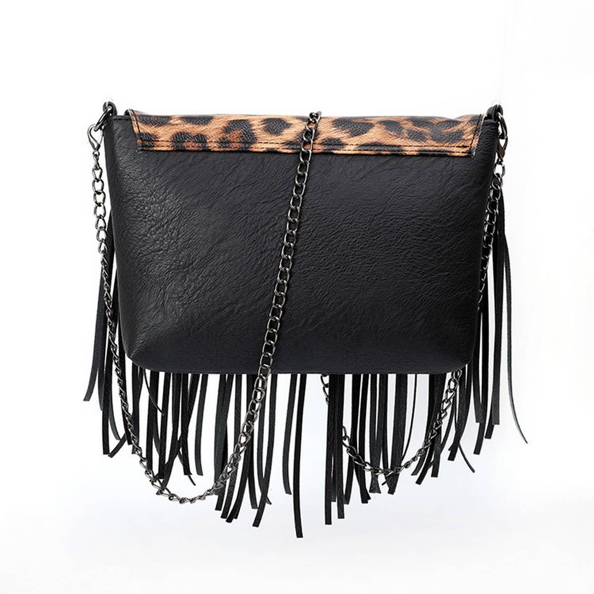 CWAB4565_LEOPARD PRINT TASSEL CHAIN SHOULDER BAG