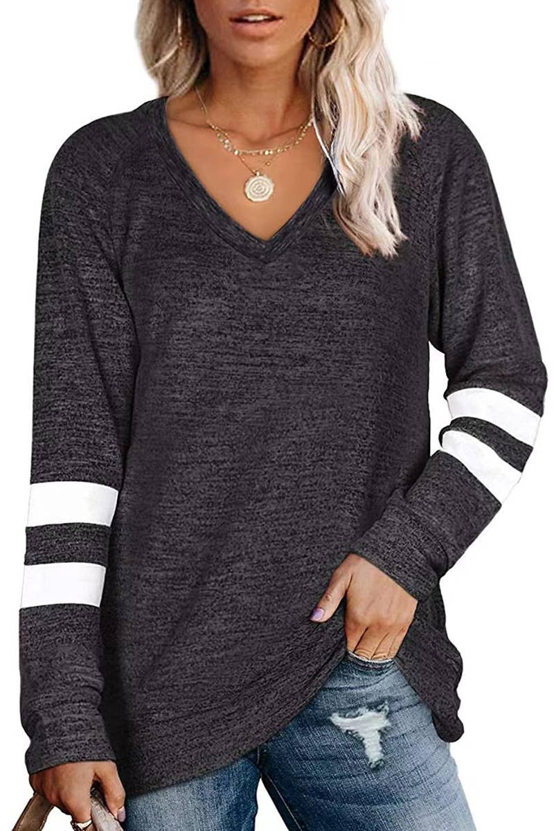 WOMEN OVERSIZED BOYFRIEND V NECK PULLOVER_CWTSTL0303