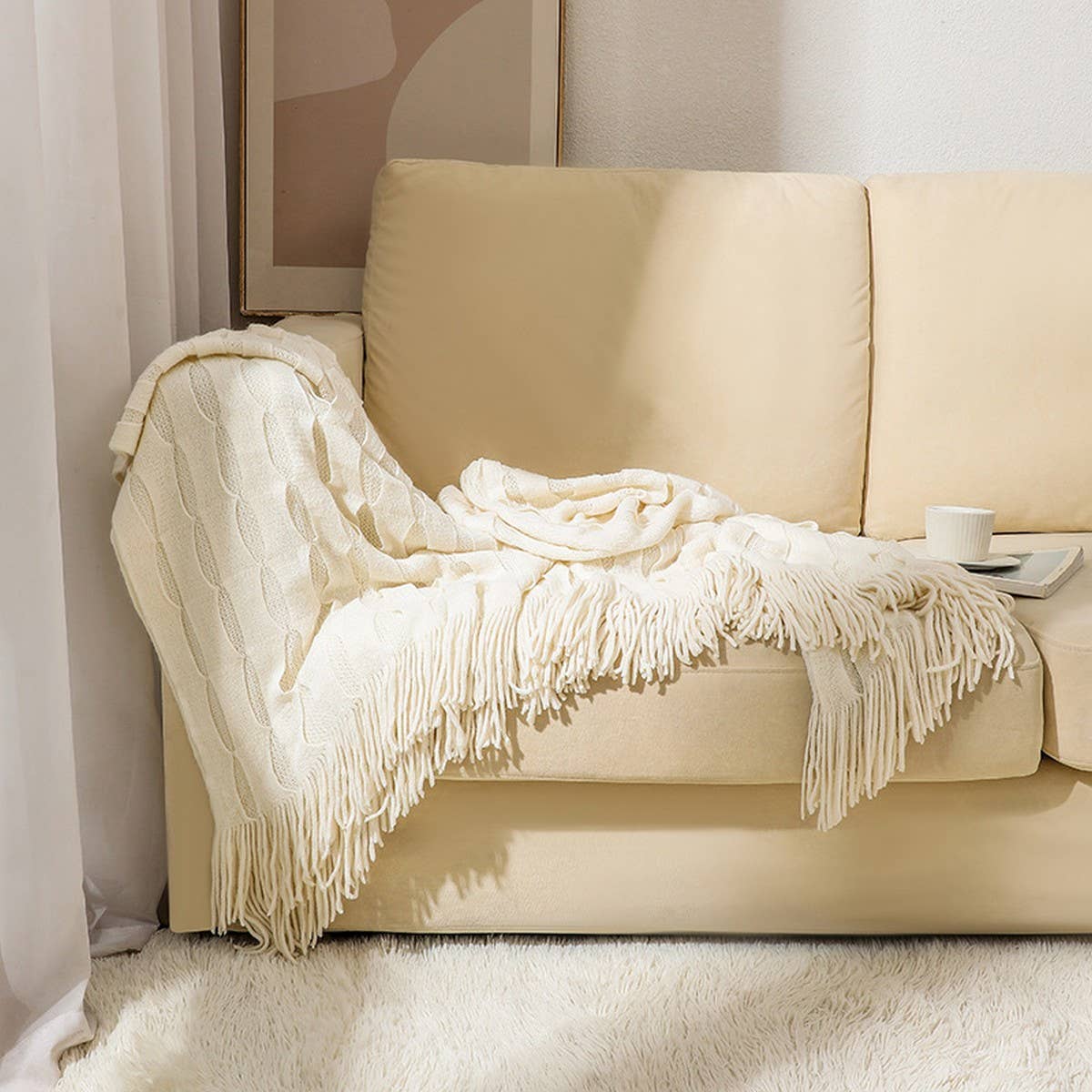 KNITTED THIN TASSEL SOFA BLANKET BED END BLANKET
