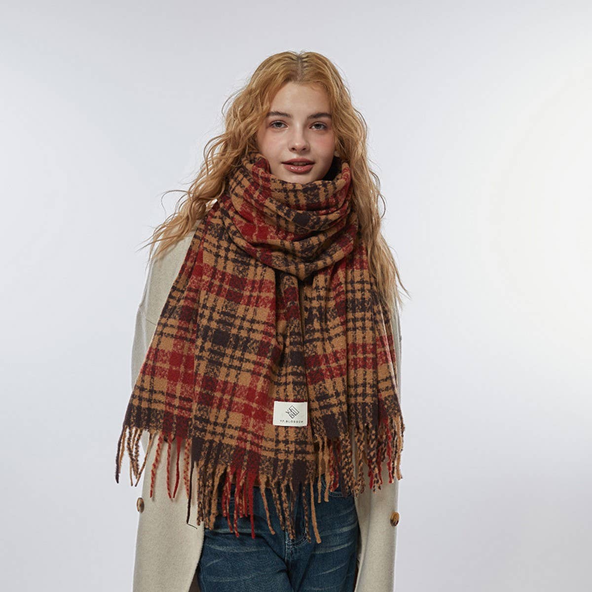 Brown Check Scarf ??Thick Dual-use Winter Wrap_CWASC2299
