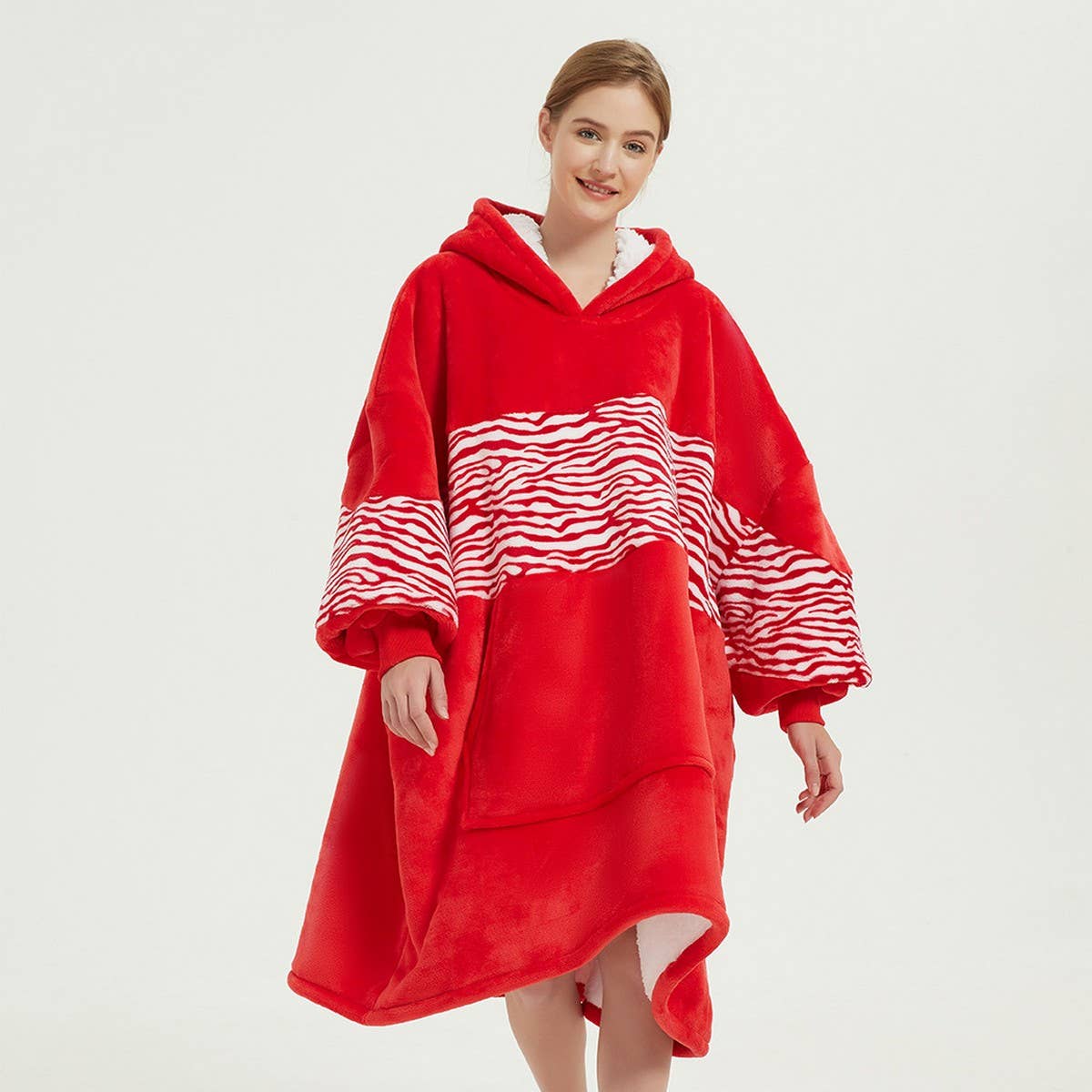 Leopard Sherpa Hoodie Blanket Pullover for Winter