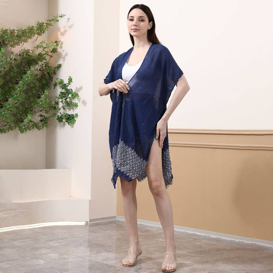 Embroidered Split Hem Cover-Up Beach Cardigan