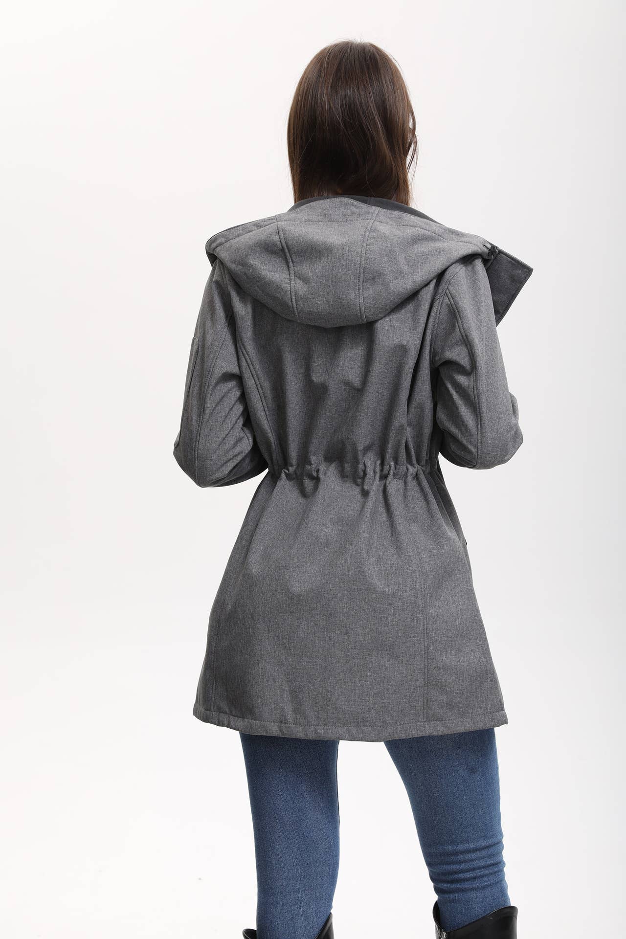 Hooded multi-pocket fleece down jacket