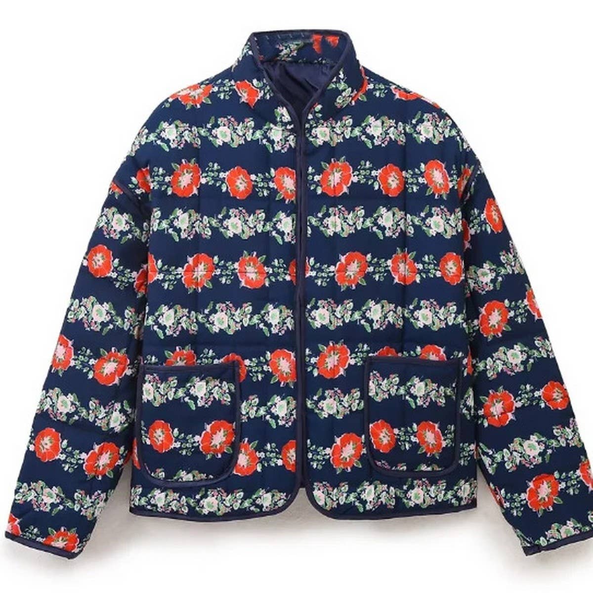 REVERSIBLE FLORAL LOOSE WARM QUILTED JACKETS