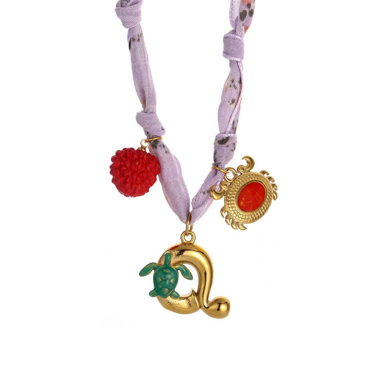 Colorful Scarf Necklace with Fruit Charms