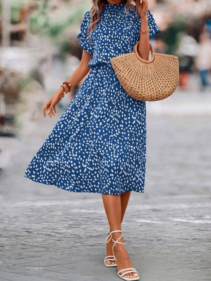 Printed, fashion and simple semi-high-neck dress