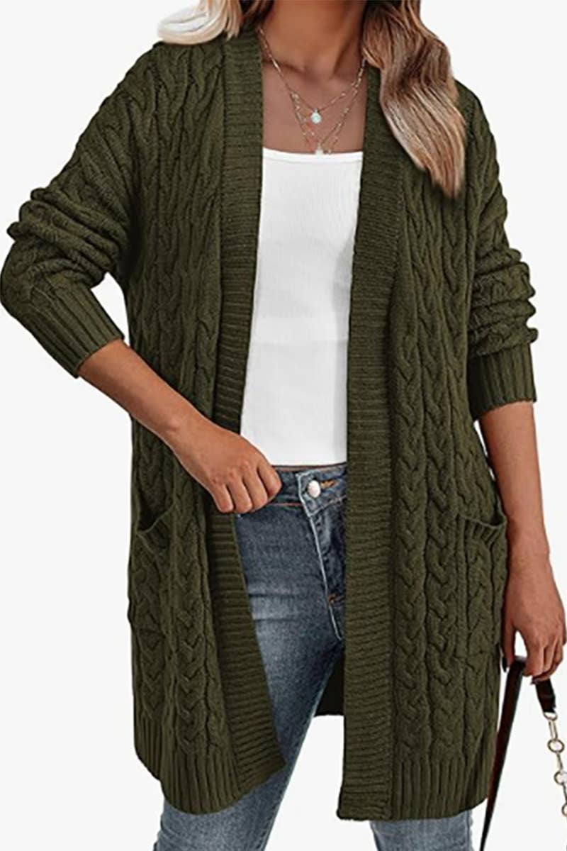 SOLID COLOR TWIST KNIT V-NECK CARDIGAN