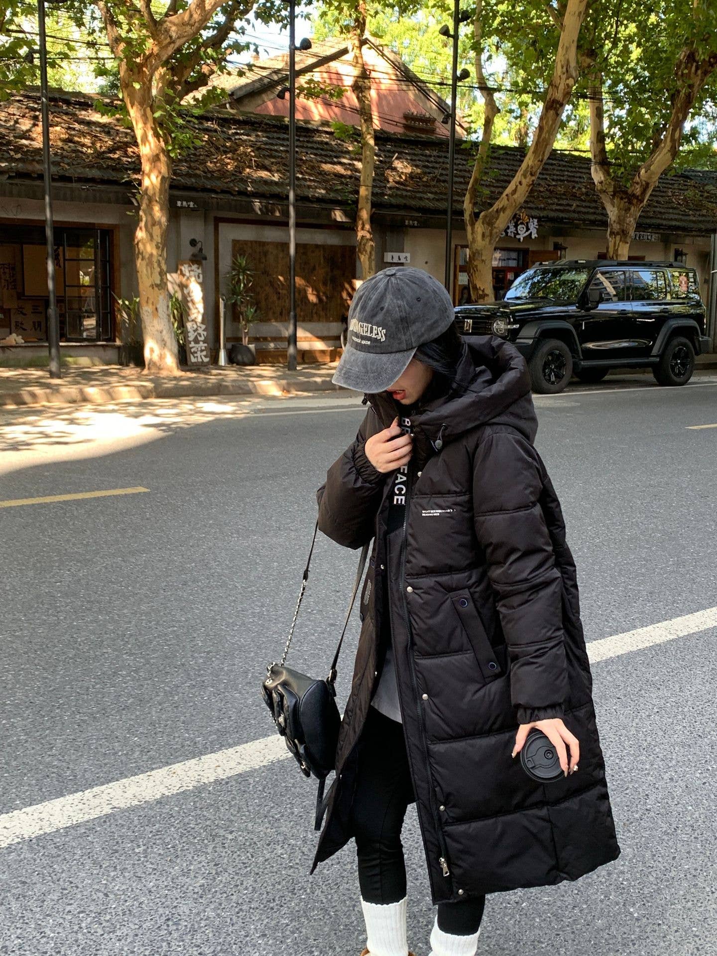 Long hooded and thickened warm padded jacket