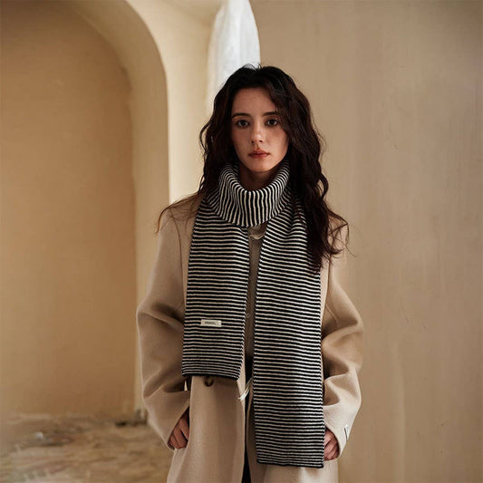 100% Wool Knit Scarf - Striped Slim Winter Wrap_CWASC2295