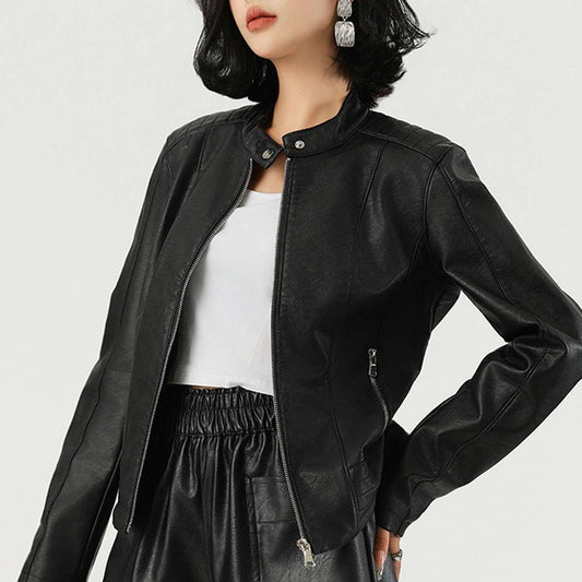 Women¡¯s Biker PU Jacket?Classic Moto Leather Coat