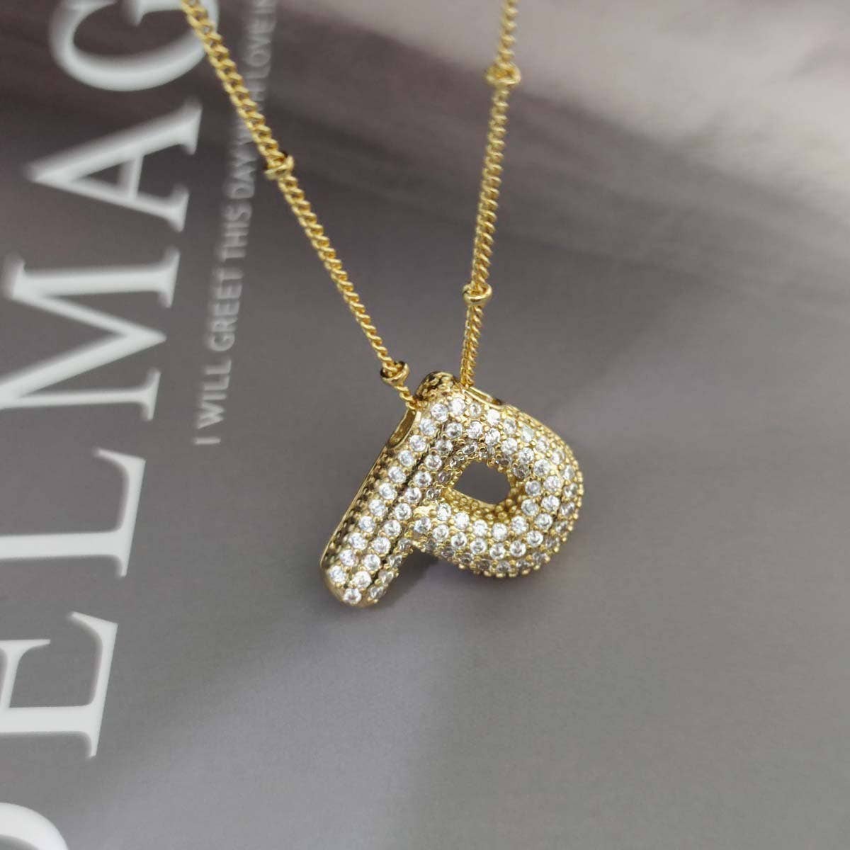 Copper Zirconia 26 Letters Pendant Necklace