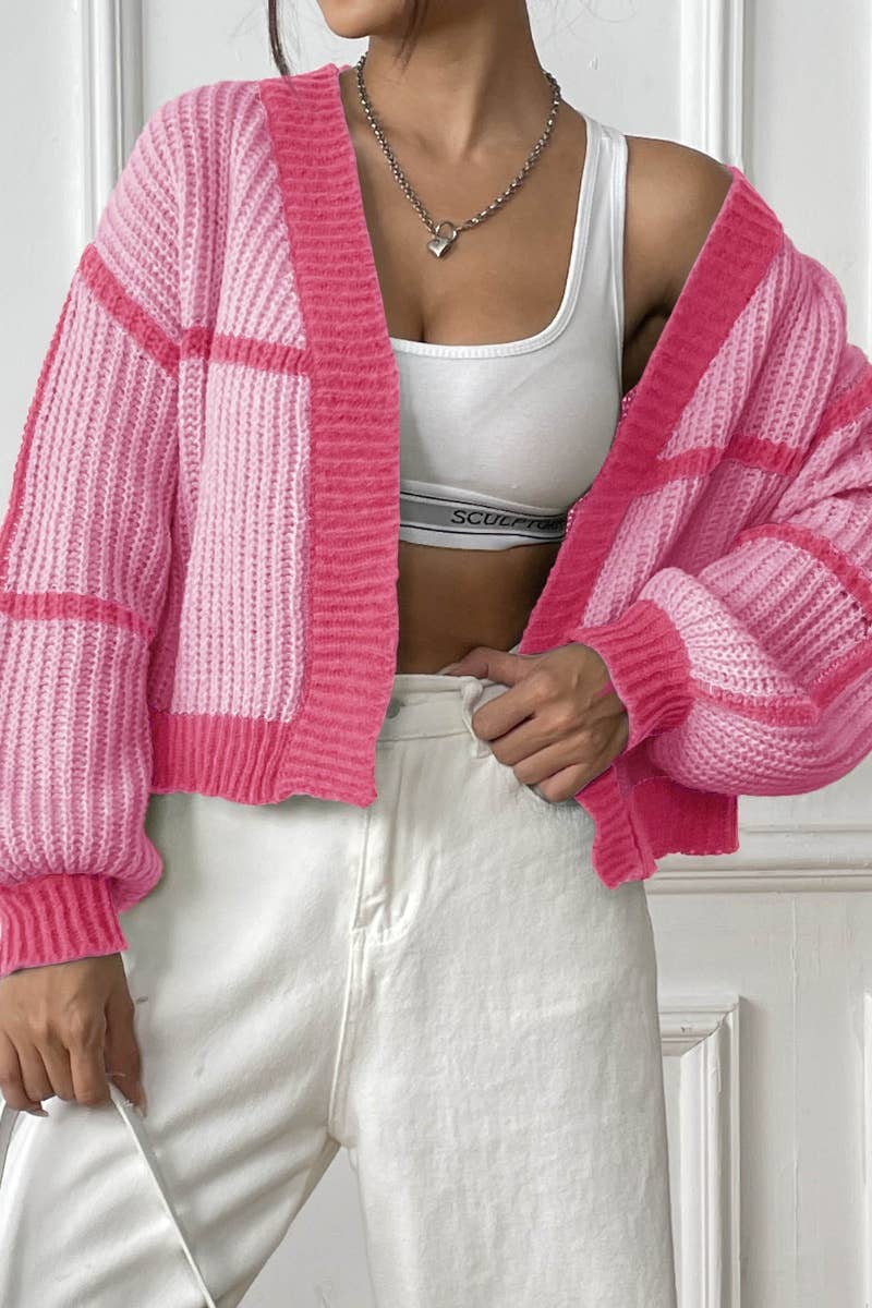 CWOCAL2204_COLOR CONTRAST LONG-SLEEVED LOOSE CARDIGAN