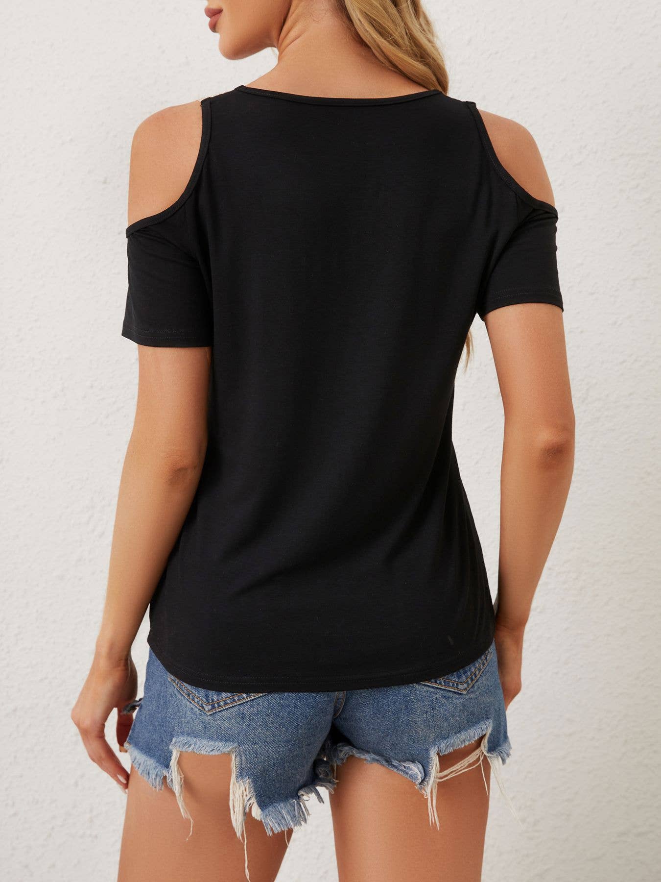 Elegant lace V-neck hollow loose T-shirt