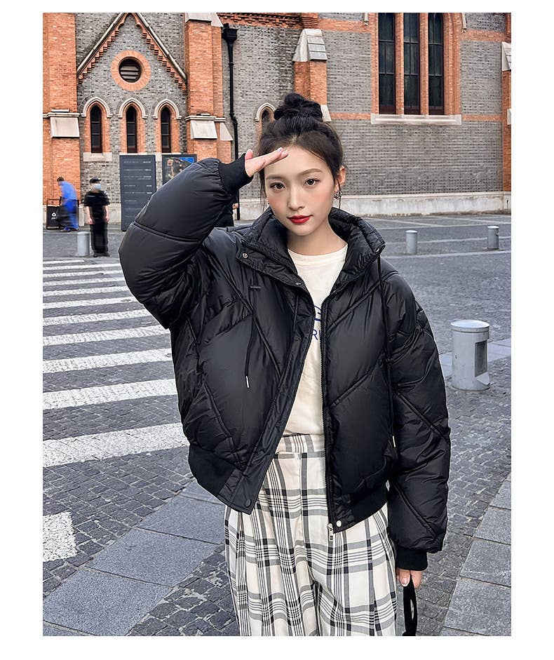 Stand-up collar design baggy thick bread jacket