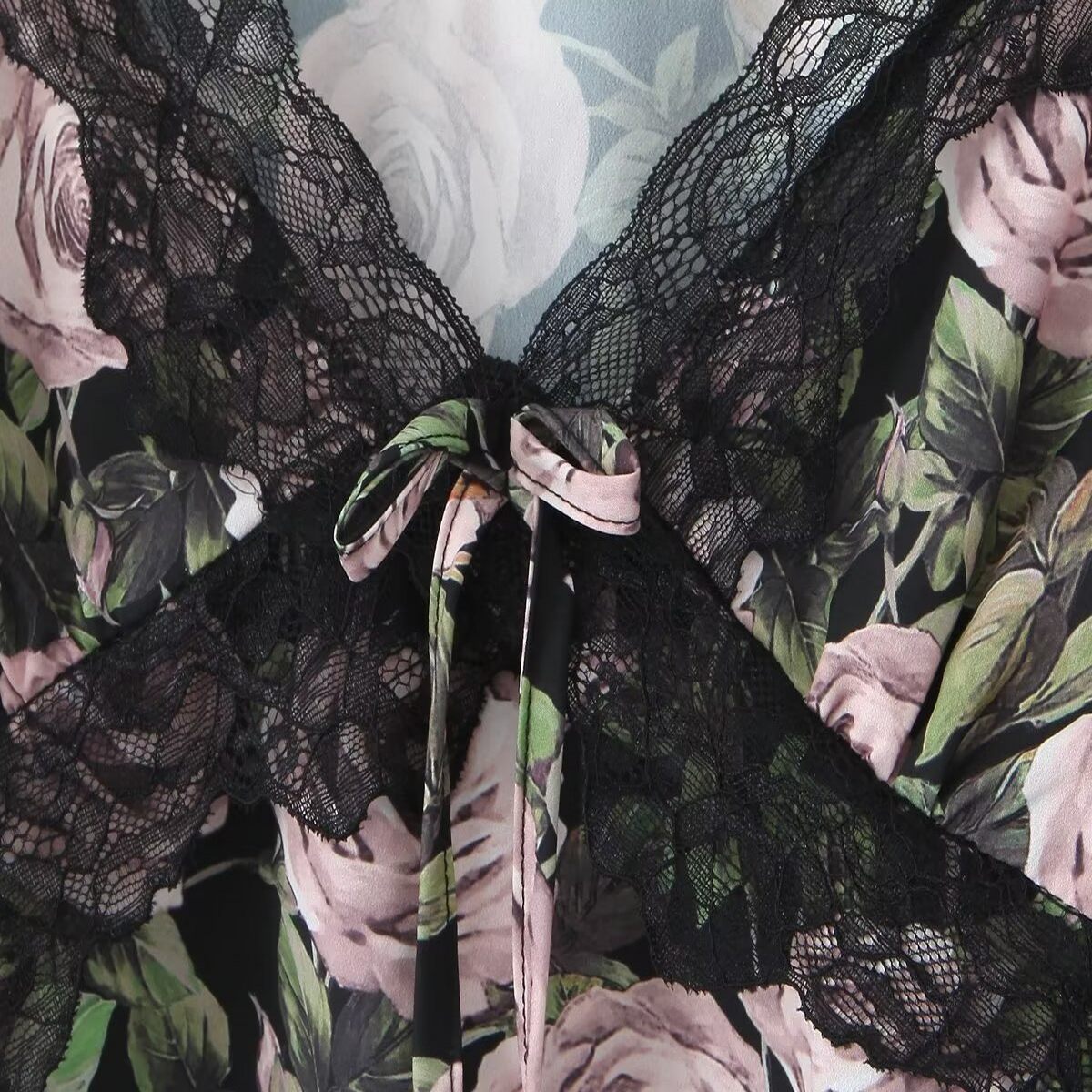 Lace Rose Print Long Sleeve Top ? French Style