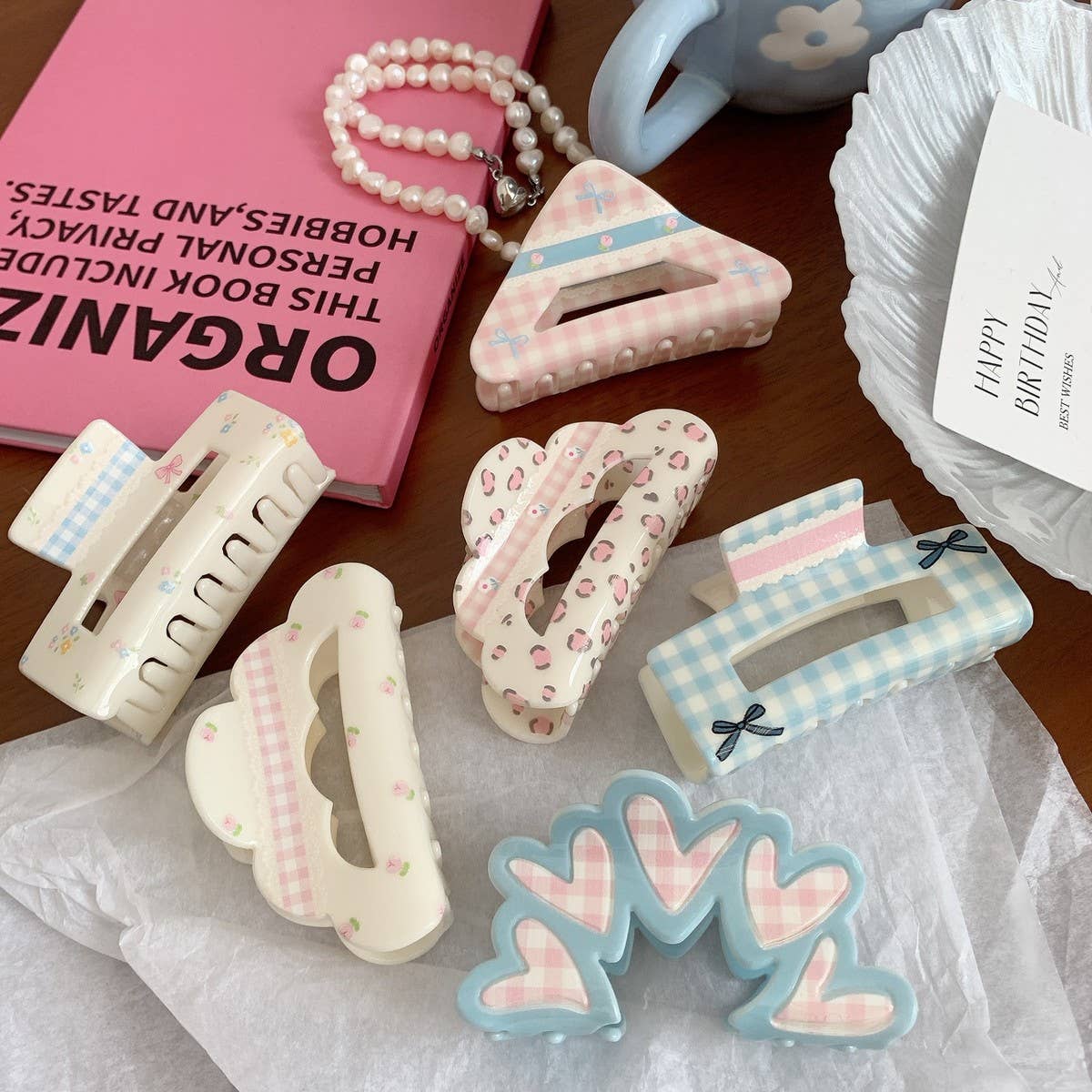 Cute Acrylic Floral Plaid Bow Hair Clip Shark Clip