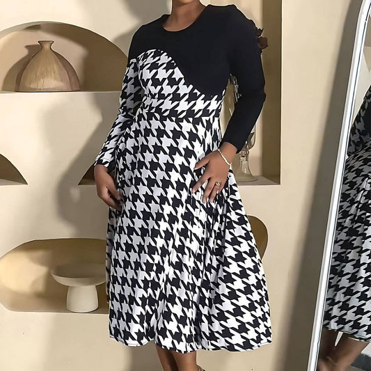 STYLISH PATCHWORK PLAID PATCHWORK DRESS