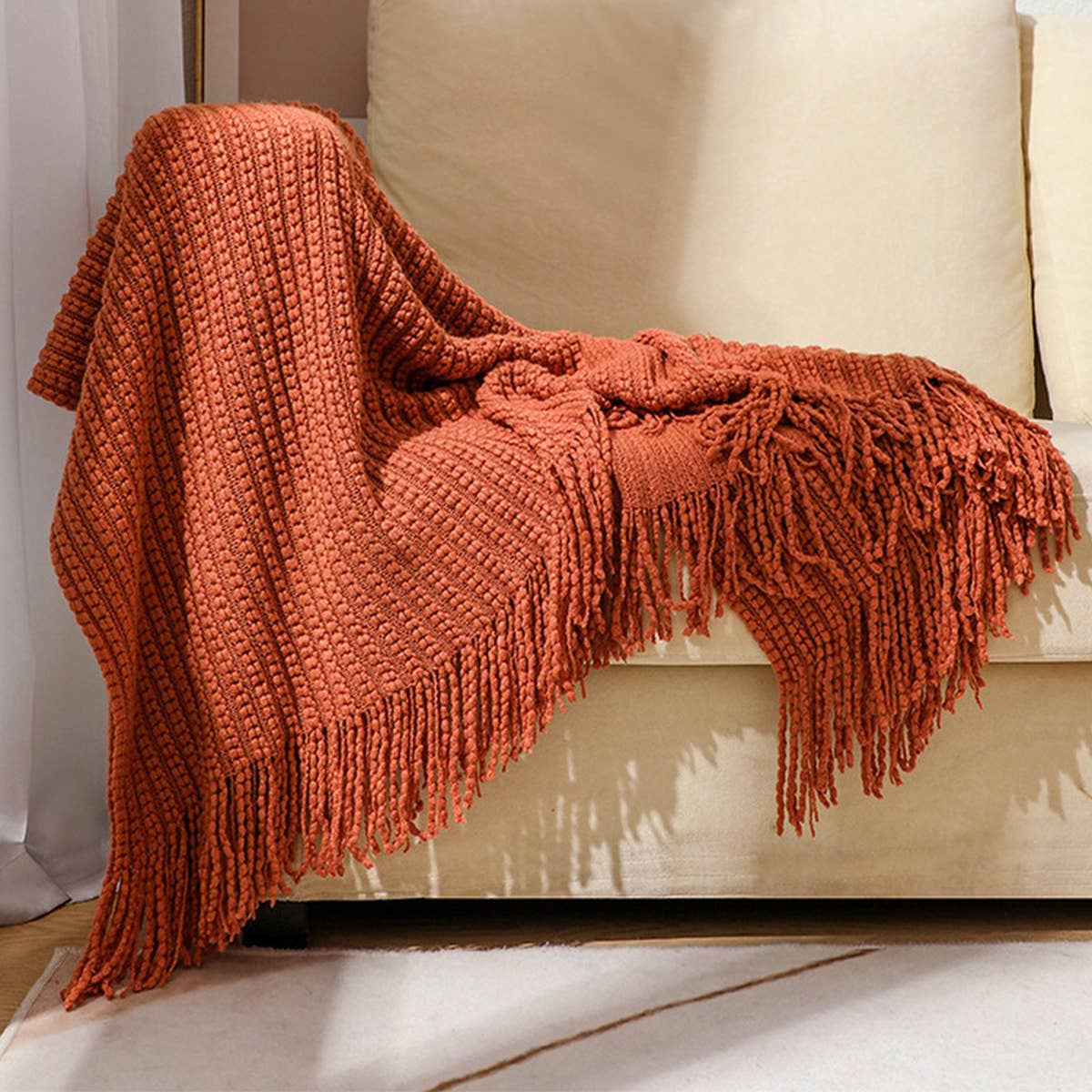 KNITTED SOFT WARM SOFA BLANKET BED END BLANKET