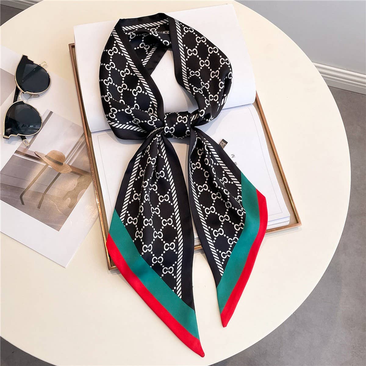 LETTER PRINT DOUBLE LAYER  HEAD SCARF