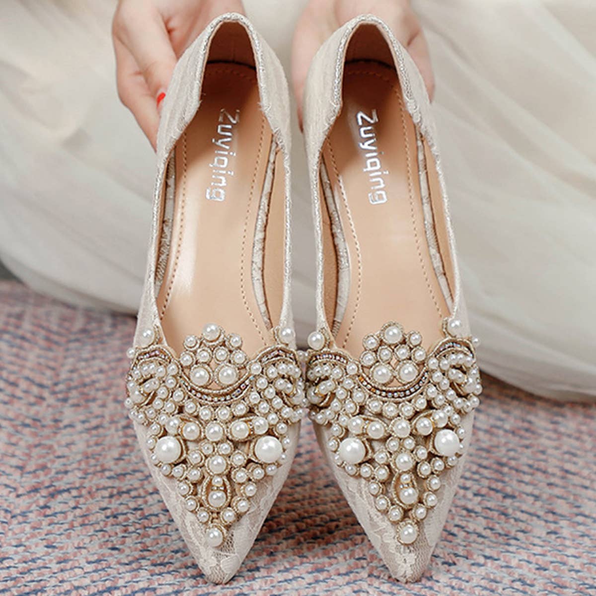 Lace Pearl Ballet Flats for Women, Bridal Style