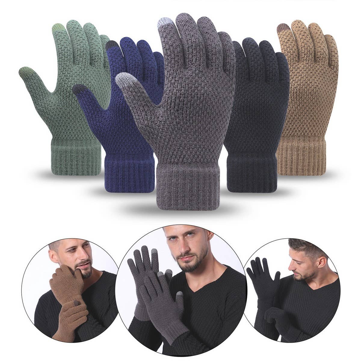Men Women Knit Gloves ? Warm Thick Touch Tips_CWAG0224