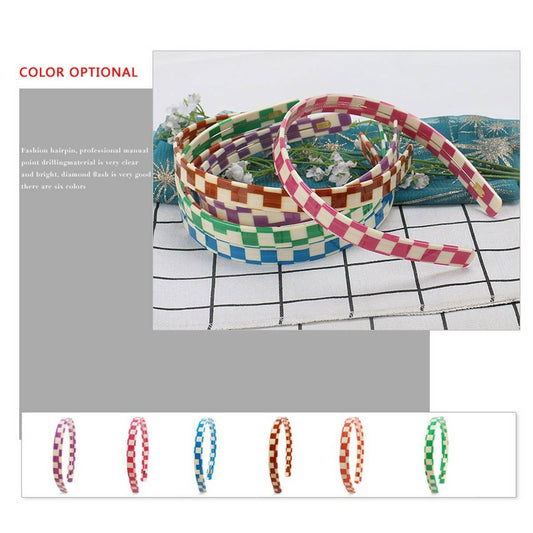 COLORFUL CHECKERBOARD ACETATE HEADBAND HAIRPIN