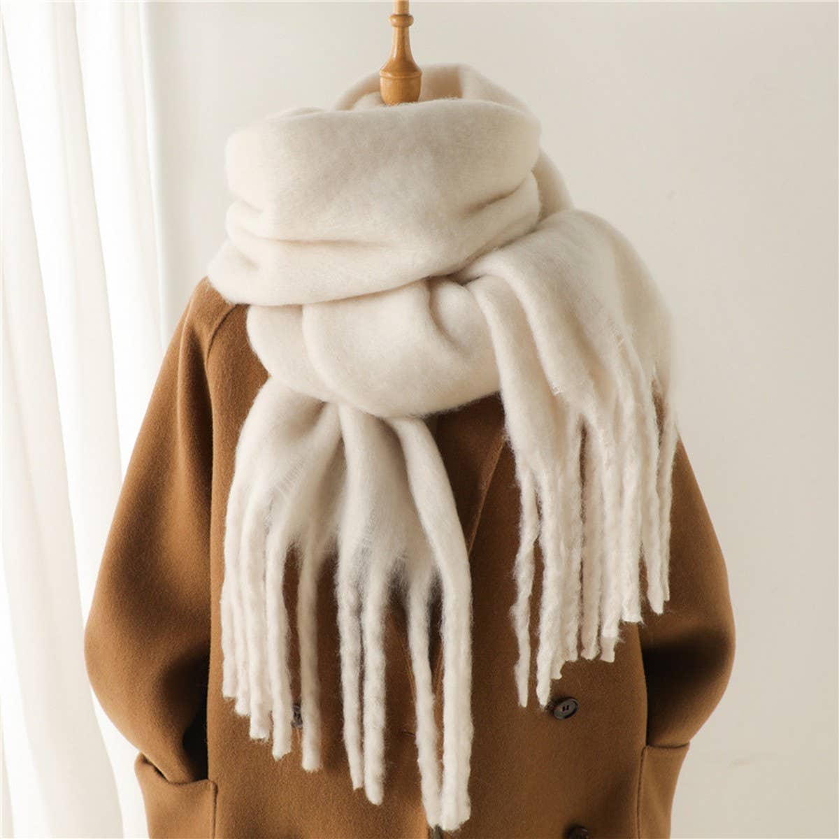Mohair Tassel Scarf for Winter, Unisex Long Shawl
