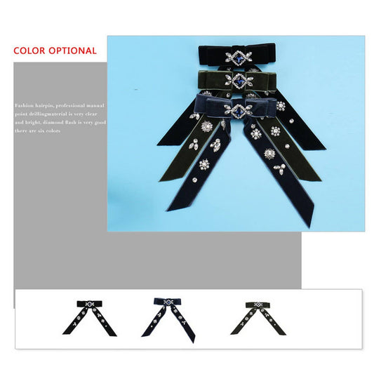 VINTAGE CRYSTAL HAIRPIN VELVET BOW HAIR ACCESSORY