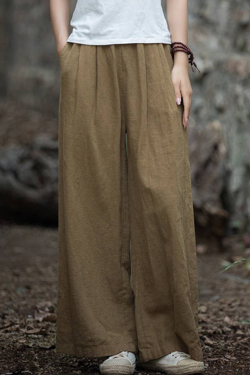 CWBLP1377_COTTON AND LINEN SAND-WASHED WIDE-LEG TROUSERS