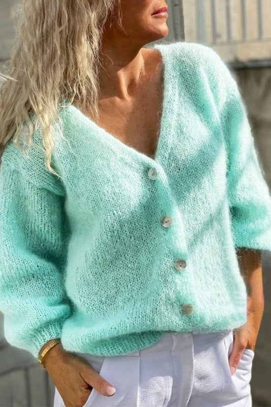 CWOCAL00721_DEEP V NECK SOLID BUTTON KNIT CARDIGAN