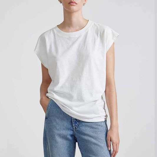 Slub cotton fabric round neck pull-over vest