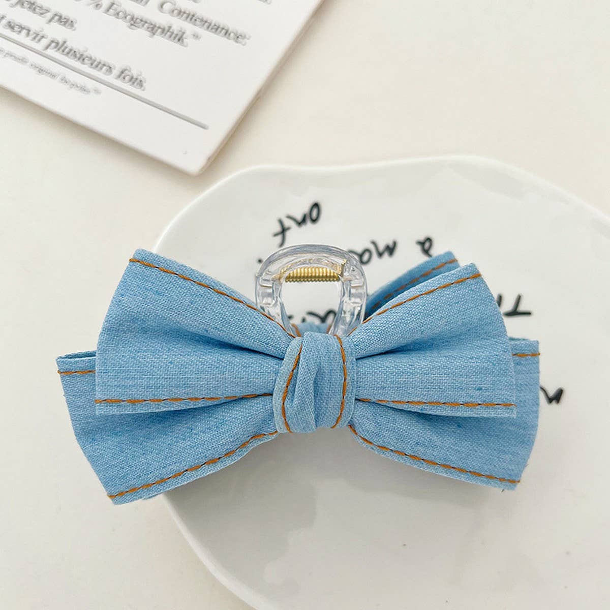 DENIM BOW RETRO VERSATILE HAIRPINS_CWAHA1197
