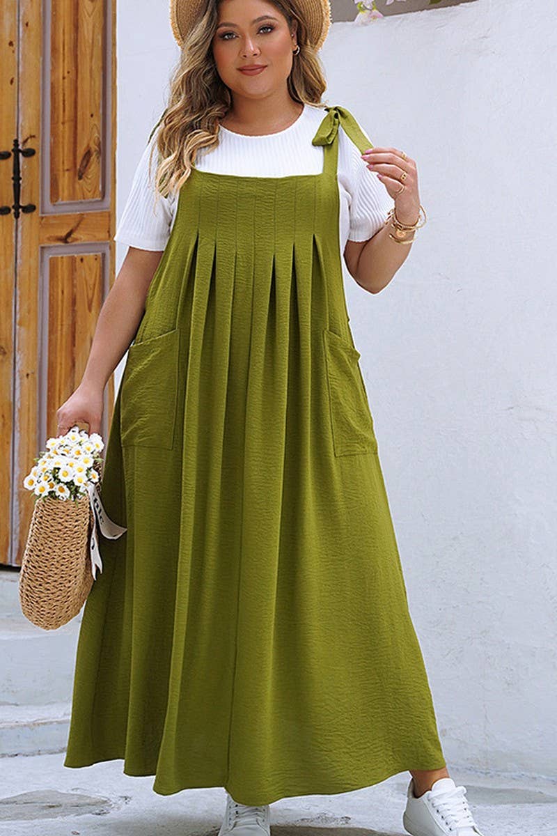 PLUSSIZE SOLID COLOR STYLISH SLIP ONE PIECE DRESS_CWDMD1373