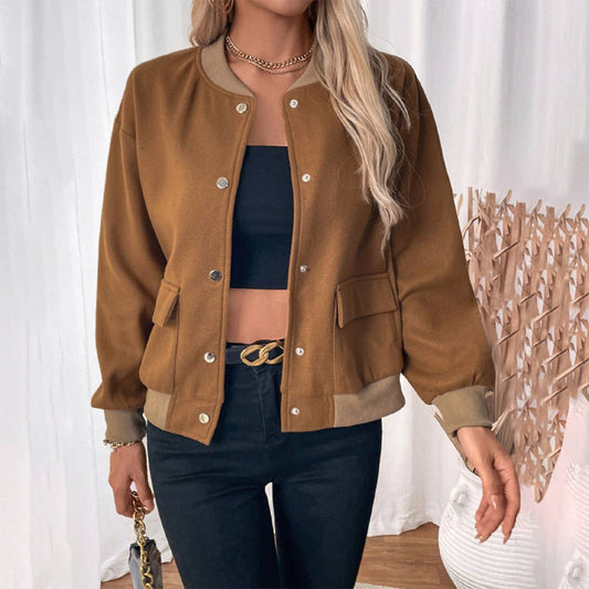 STAND-UP COLLAR WOMEN'S BASEBALL JACKET CARDIGAN