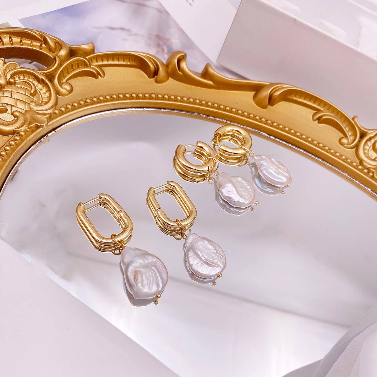 Irregular pearl metal knitted stud earrings