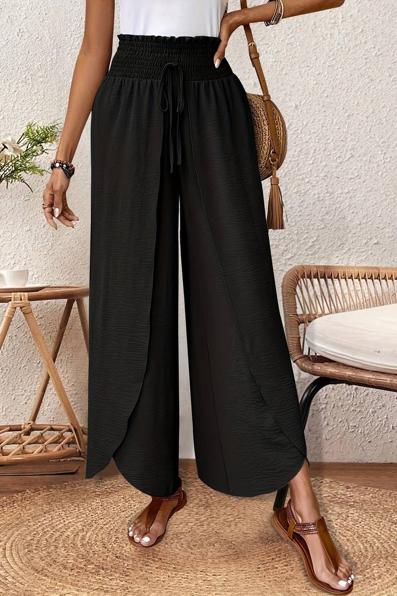 CWBLP1934_COMMUTER ELASTIC WAIST IRREGULAR WIDE LEG PANTS