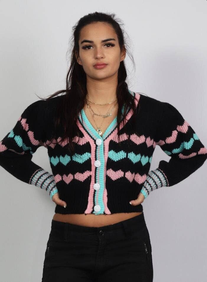 V-NECK SHORT SWEET LOVE EMBROIDERED CARDIGAN