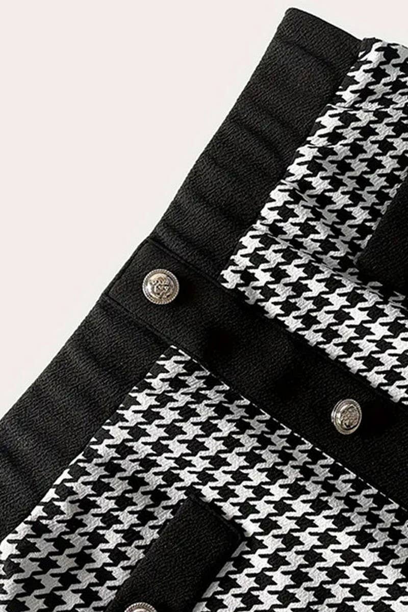 Cwbss0437_Elegant Contrast Button Short Stretch Skirt