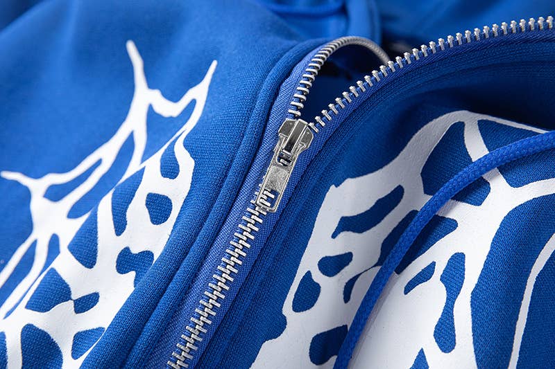 SPIDER WEB HEART ZIPPER FLEECE HOODED CARDIGAN