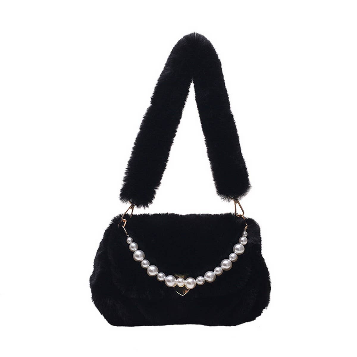 WINTER PEARL CHAIN HAND TOTE SHOULDER PLUSH BAG_CWAB3988