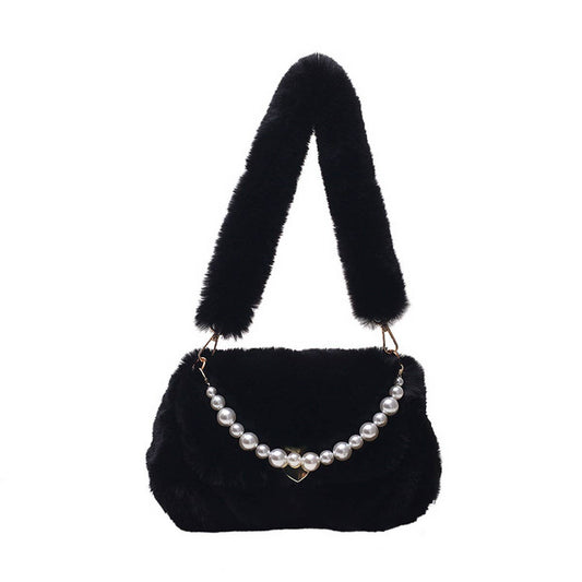 Fluffy Pearl Chain Shoulder Bag Women_CUAB00591