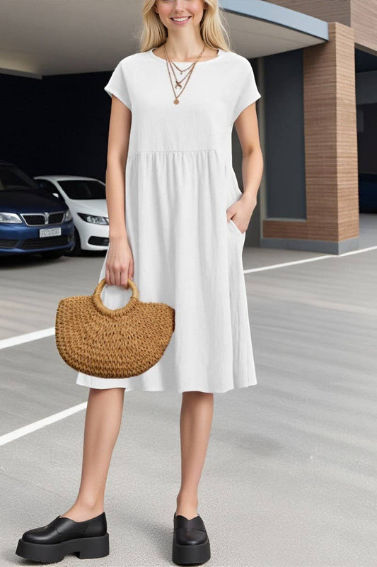 CWDSD10613_SUMMER TEMPERAMENT ROUND NECK A-LINE DRESS